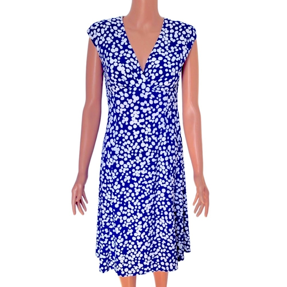 Chaps fit and flare blue and white dress.